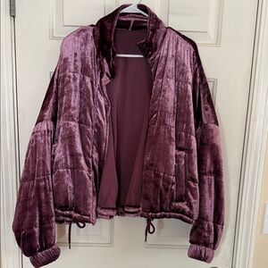 FP Movement by Free People Velvet Quilted Puffer Jacket - Plum